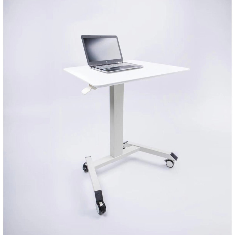 Bureau moderne et compact - debout et réglable, blanc, métal rembourré et bois, 27,58 po Profondeur, hauteur réglable de 30,37 po et 43,30 po