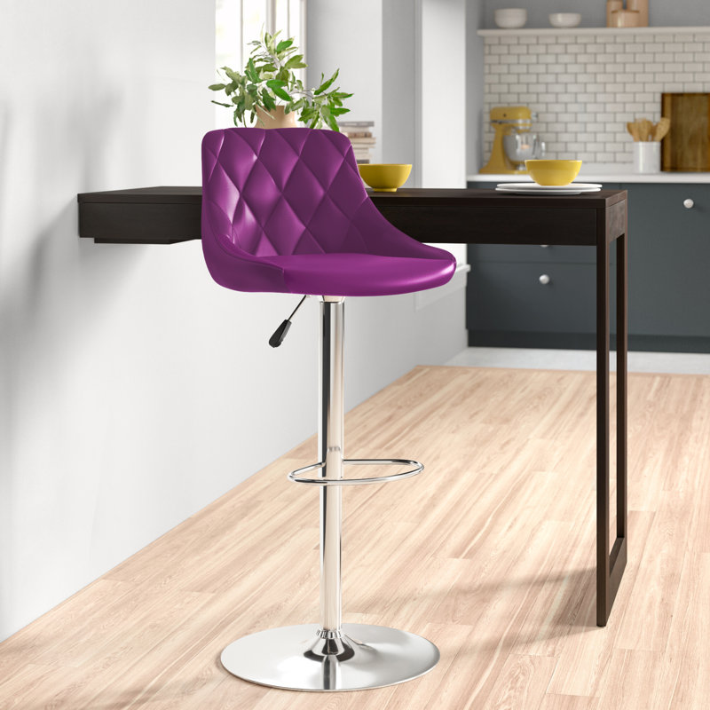 Tabouret de bar à hauteur réglable en vinyle avec siège baquet et dossier à motif de losange Hilia, Violet