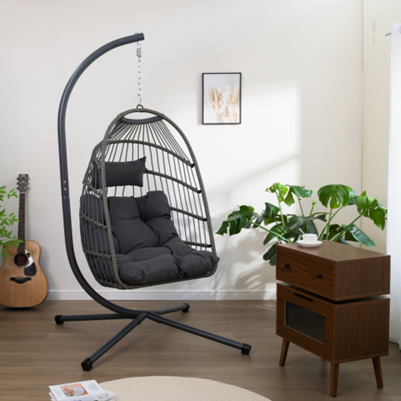 Fauteuil suspendu d'extérieur avec support, Gris, Gris clair