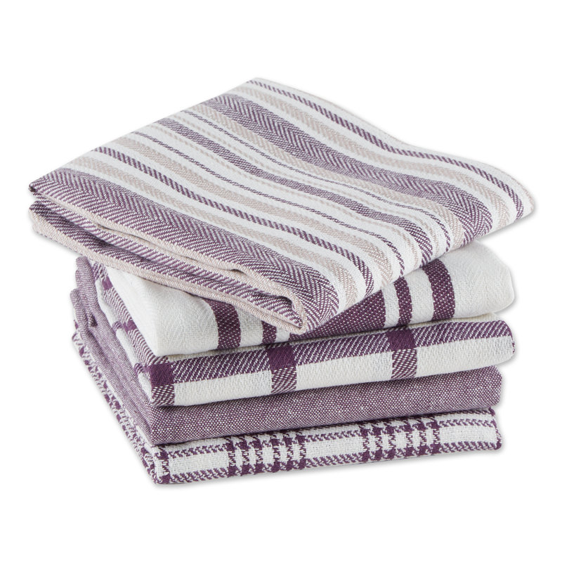 Cotton Stripe Jacquard Tea Towel Kitchen Towel, Eggplant