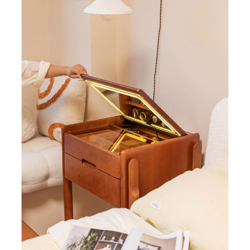 Table de meuble-lavabo minimaliste en bois massif avec miroir DEL pour petites chambres Minimalist, Brown
