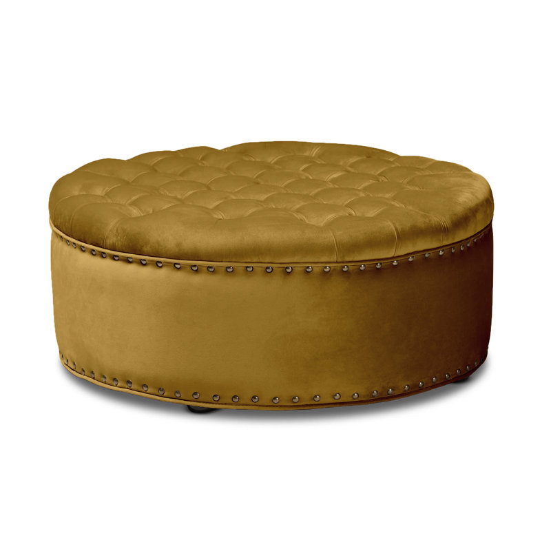 Croom 90cm Wide Tufted Round Footstool Ottoman, Mustard