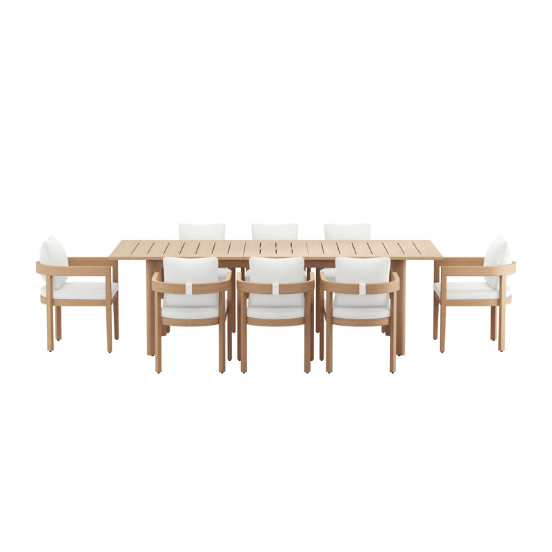 Pablo Solid Acacia Wood Dining Set With Table And Chairs, White, 8