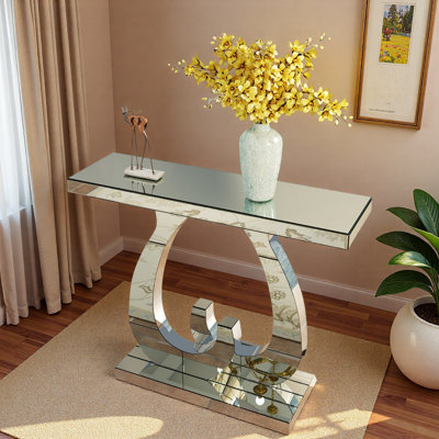 Modern Mirror Console Table With Double C-shaped Base