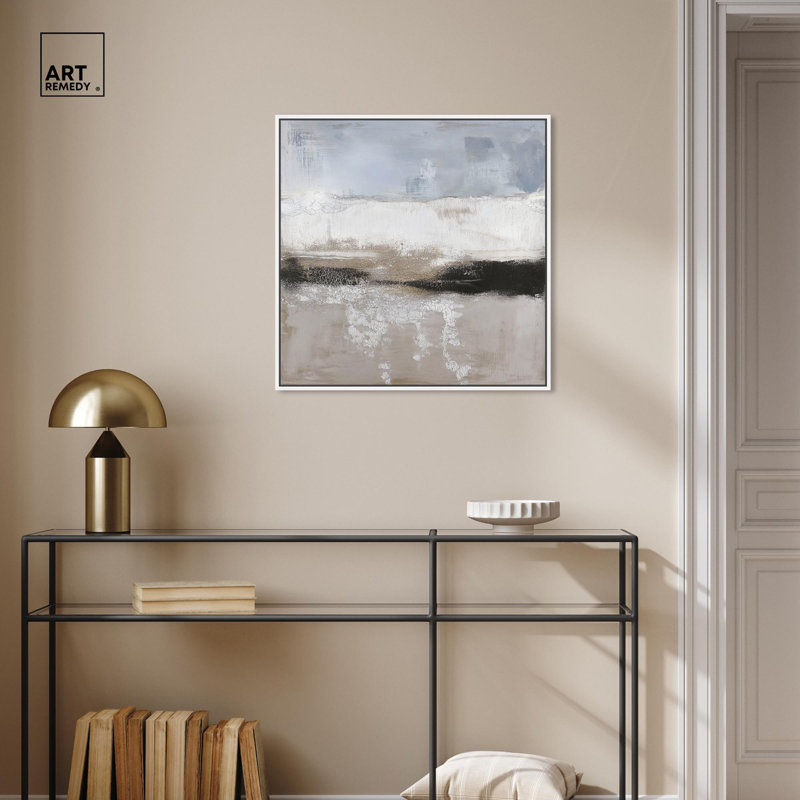 Graphite Profondeur I, Art abstrait sur toile, Neutral Abstracts, Cadre blanc, H 24 po x l 24 po