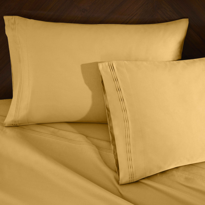 Ensemble de draps en coton 1000 fils Blue Nile Mills, Grand lit olympique, Or