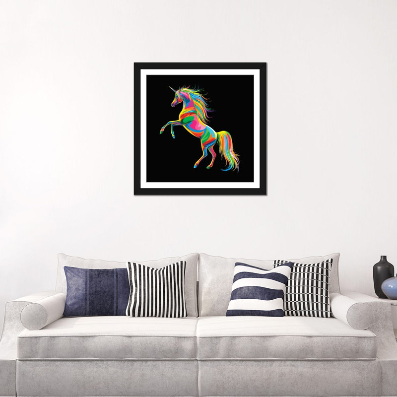 «Unicorn», impression sur toile, H 24 po x l 24 po x P 1 po, Papier d'art encadré noir, Blanc