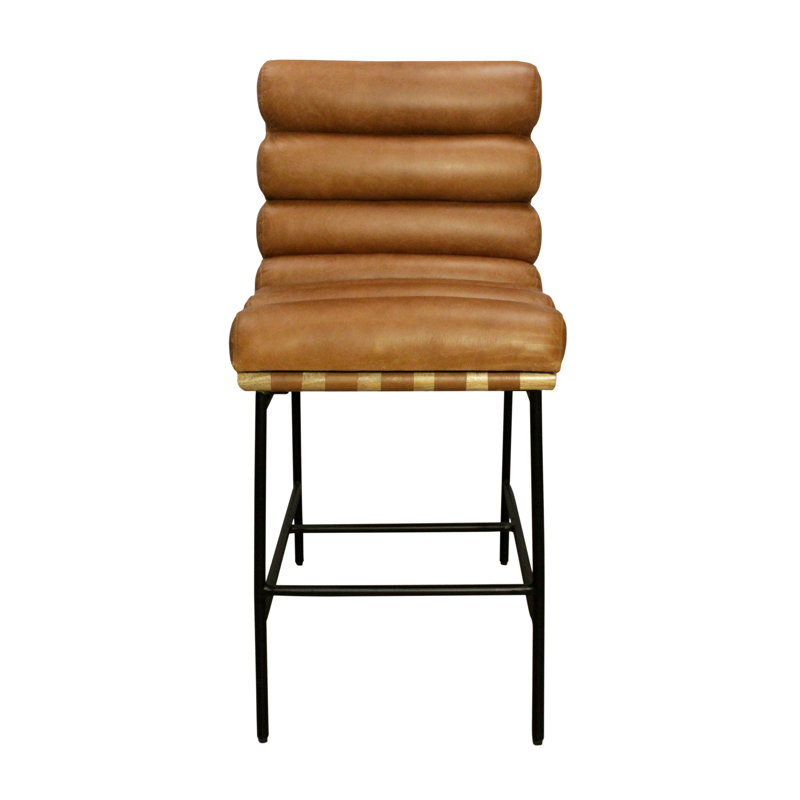 Tabouret de bar Ana en cuir authentique brun clair moderne sur structure en métal