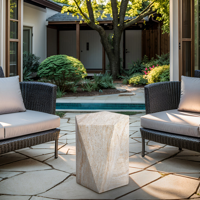 Travertine Stone Finish MgO Side Accent Table