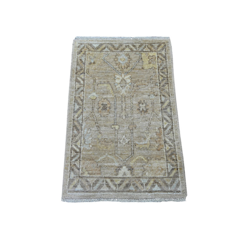 Tapis oriental brun clair 2 pi x 3 pi, motif angus afghan Oushak avec motif de vignes, noué à la main 100% laine