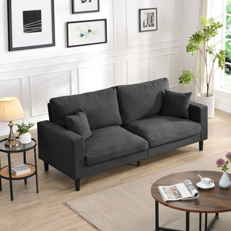 Canapé 3 places confortable, 74 po, gris foncé, revêtu d'apparence élégante pour la chambre à coucher, salon offrant une résistance maximale
