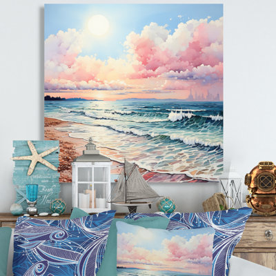 «Pink Beach Breezes» - reproduction d'art nautique et de plage sur métal