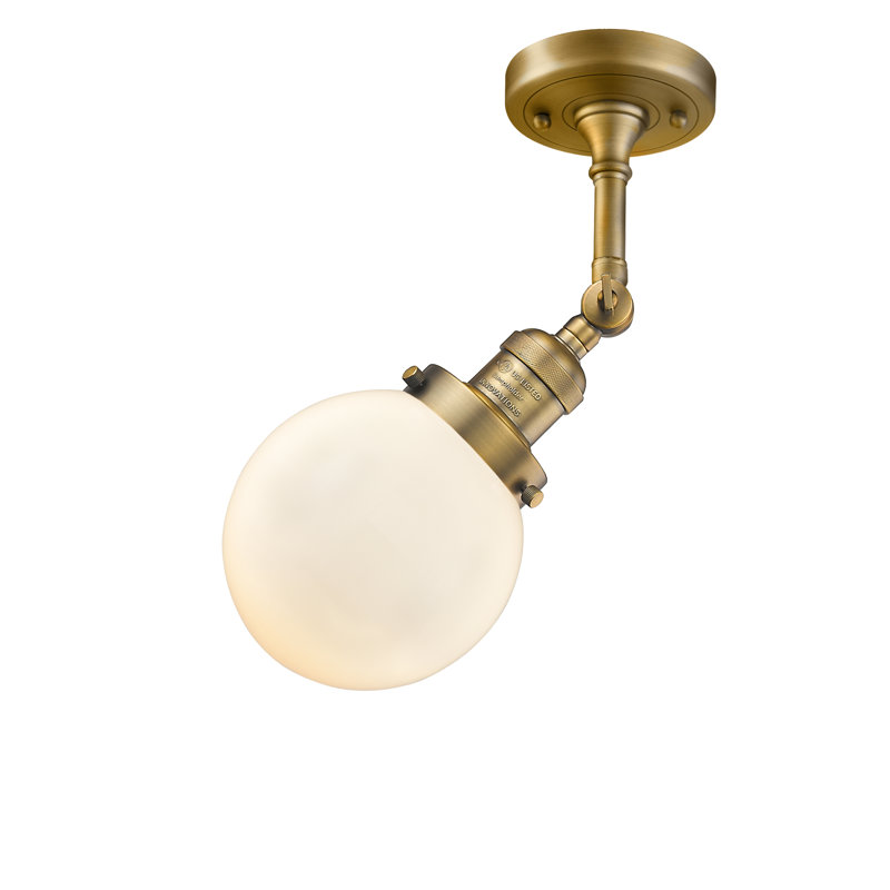 Plafonnier semi-encastré à 1 lumière Zarmayr, Boîtier blanc mat, Laiton brossé, H 16,25 po x l 8 po x P 8 po