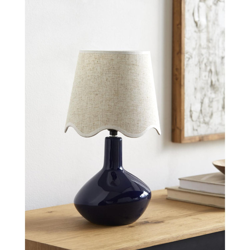 Lampe de table d'appoint Terae, Bleu marine, Beige