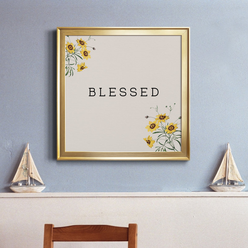 Art textuel sur toile "Blessed", Cadre doré, H 34,5 po x l 34,5 po x P 1,5 po