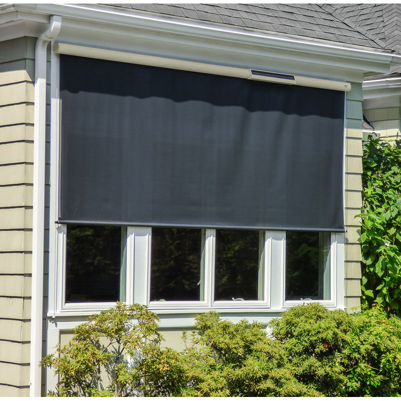 Solar-Powered Motorized SunSetter EasyShade  Outdoor Solar Shade - Semi-Sheer, 114" W, Bronze/Charcoal