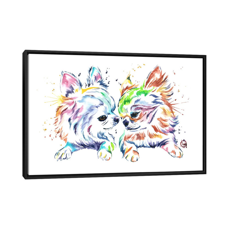 «Chihuahua Love» par Lisa Whitehouse, impression sur toile, H 18 po x l 26 po x P 1,5 po, Toile encadrée noire, Pas de tapis