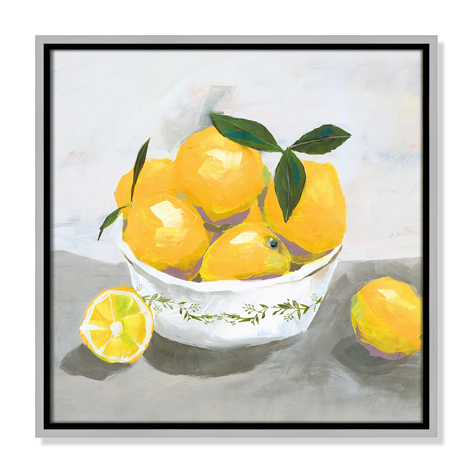 Hayons "Lemons" Painting by Isabelle Z, 17.5" H x 17.5" W x 2" D, Silver Framed Canvas