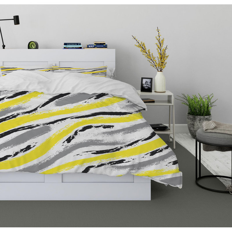 Minimal Brush Polyester Twill Abstract Duvet Cover, King Duvet Cover + 2 Pillow Cases