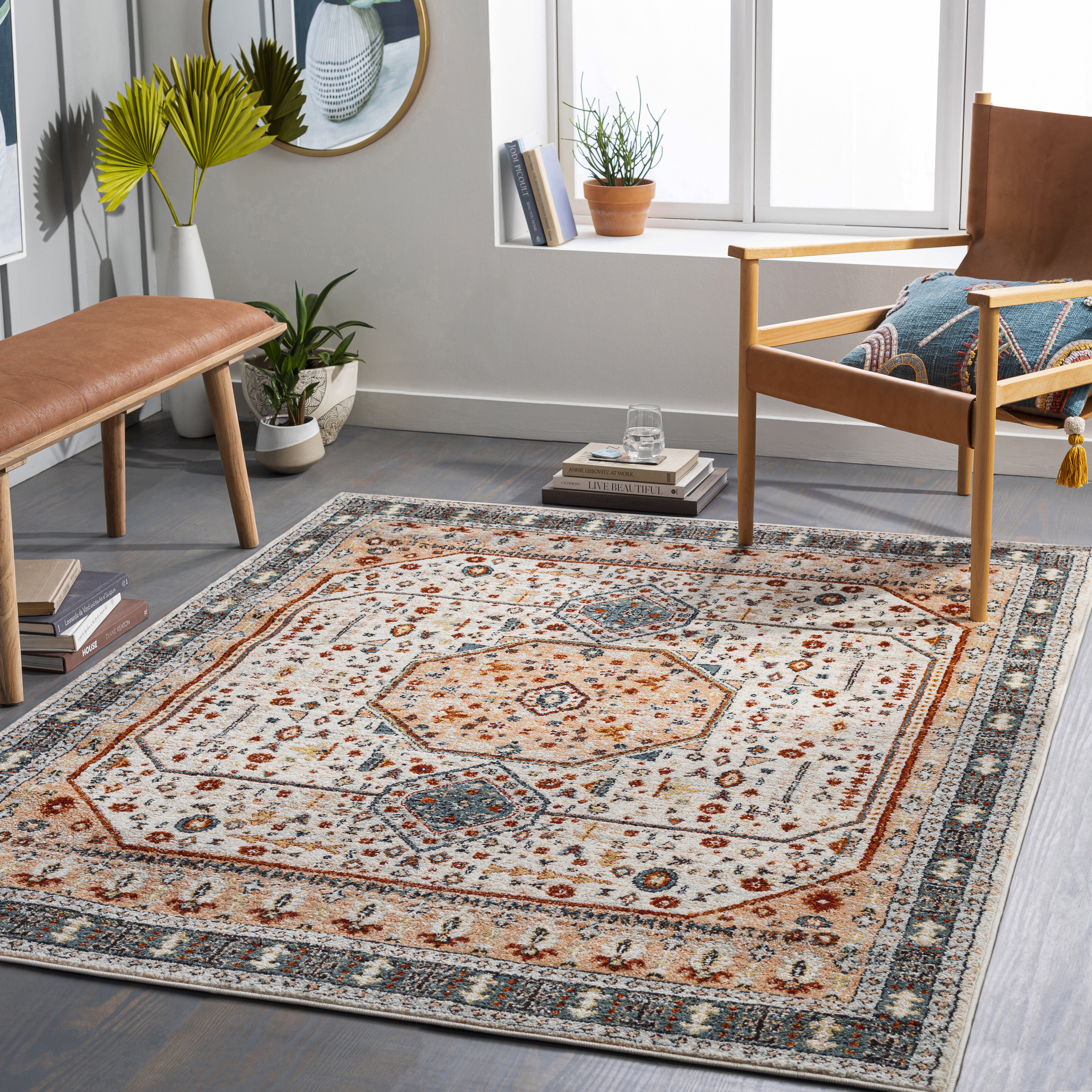 Alegre Bordered Power Loomed Tan Indoor/Outdoor Rug Gracie Oaks Rug Size: Rectangle 6'7 x 9