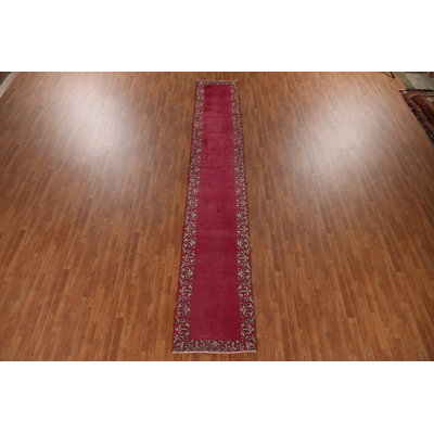 Wool Fuchsia Traditional Runner Rug 3x15