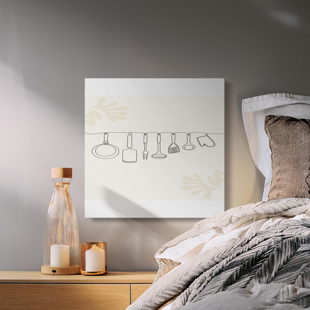 Modern Kitchen Utensils Line Art Canvas Print