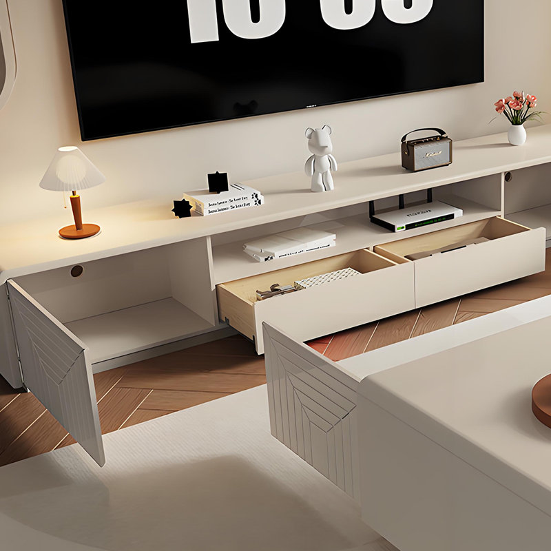 Meuble télé moderne de style crème, H 16,53 po x L 78,74 po x l 15,74 po