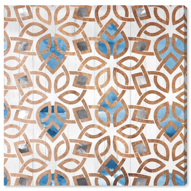 Lattice Desert Blue and Copper - impression d'art graphique, H 40 po x l 40 po x P 1,5 po, Toile tendue