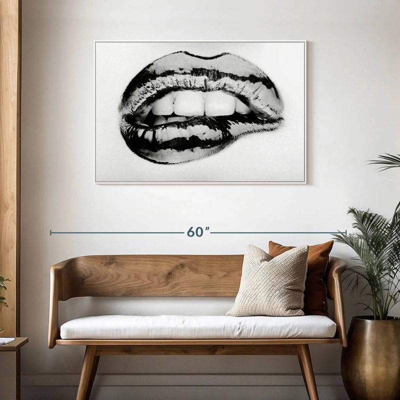 Lèvre mordante monochrome, Cadre flottant blanc, 43 po x 29 po