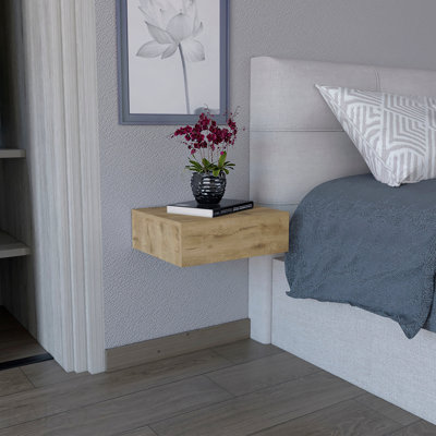 Table de chevet flottante, table de bout, table d'appoint murale avec tiroir - Macadamia - Chambre à coucher