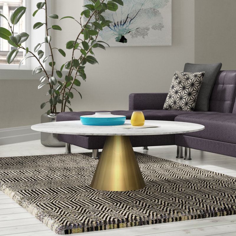 Bedminster Pedestal Coffee Table, 33.3cm H x 110cm W x 110cm D, Brass