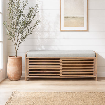 Rustic Entryway Storage Bench With Cushion - Shutter Door Organizer For Shoes And Accessories