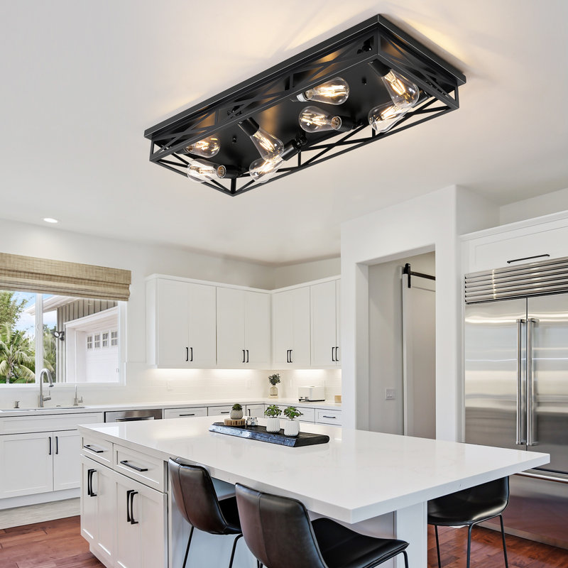 Flush Mount Ceiling Light Fixture,8-Light Black Farmhouse Flush Mount Light Fixture Kitchen Lights, 31" Metal Cage Closed To Ceiling Mounted Lights For Kitchen Hallway Entryway E26 Base