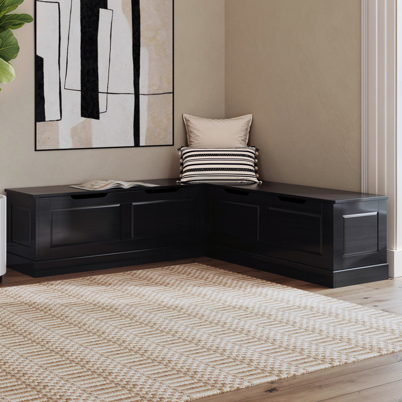 Eslick Solid Wood Corner Breakfast Nook Bench with Storage, Black