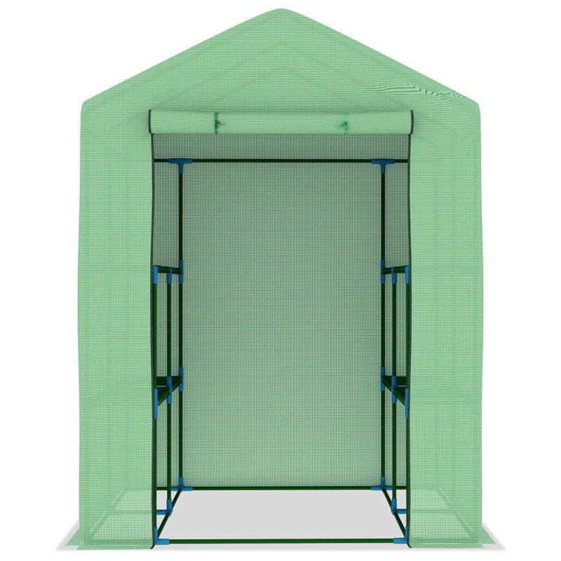 Green 56.3" x 76.8" Steel Frame Greenhouse with Shelves