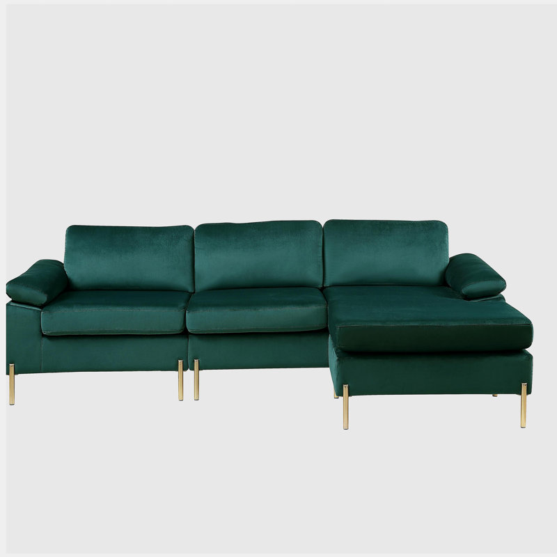 Canapé modulaire en velours avec méridienne Shannon, Vert