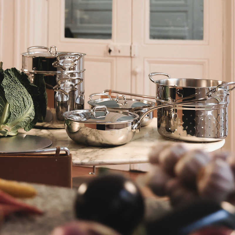 Mauviel M'URBAN 4 Tri-Ply Curved Splayed Saute Pan With Lid, Cast Stainless Steel Handle, 3.4 qt