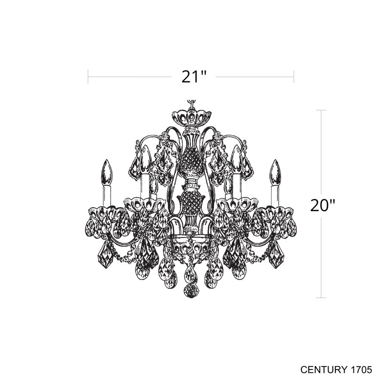 6 - Light Chandelier, Heirloom Gold, Heritage Handcut Crystal Clear