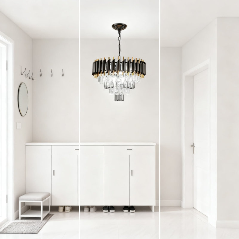 Lustre en cristal moderne avec fonction à intensité variable, plafonnier encastré à 7 lumières, conception à 4 niveaux de gouttes de pluie pour la salle à manger, le salon, la cuisine, l'entrée et le vestibule