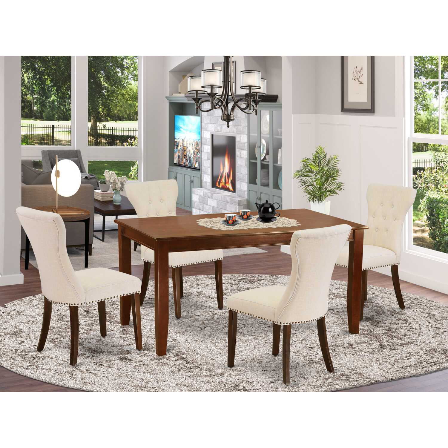 Canora Grey 5-Piece Mahogany Finish Solid Wood Top - Rectangular Button ...
