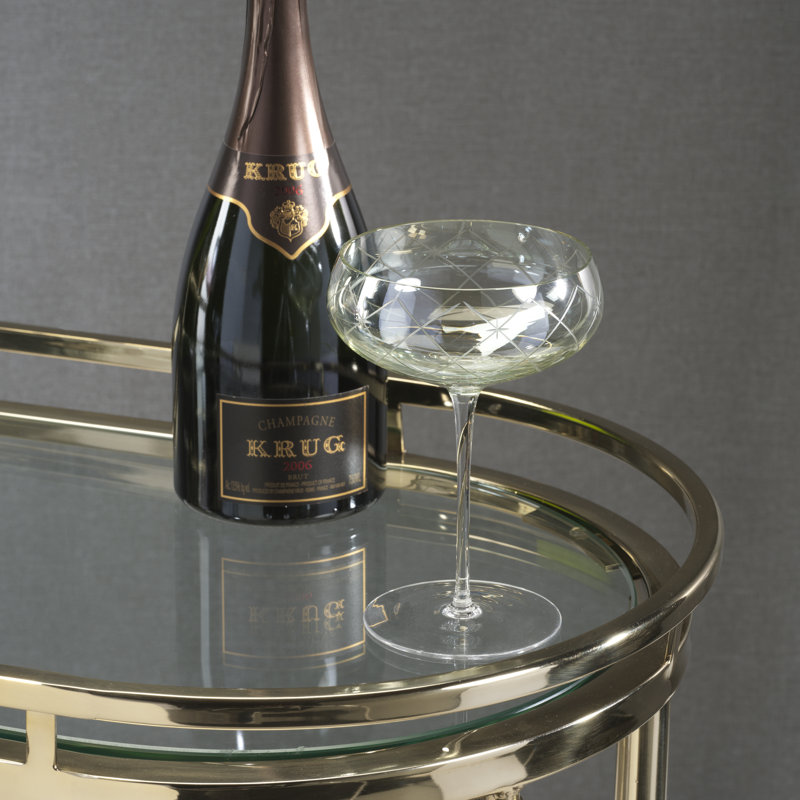 Audrey 4-Piece Set Hand Etched Coupe Glasses, Green Luster