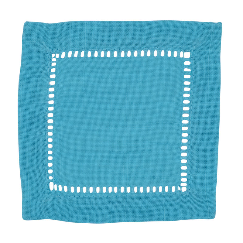 Rowles Hemstitched Border Dinner Napkin, Turquoise, 18" L x 18" W