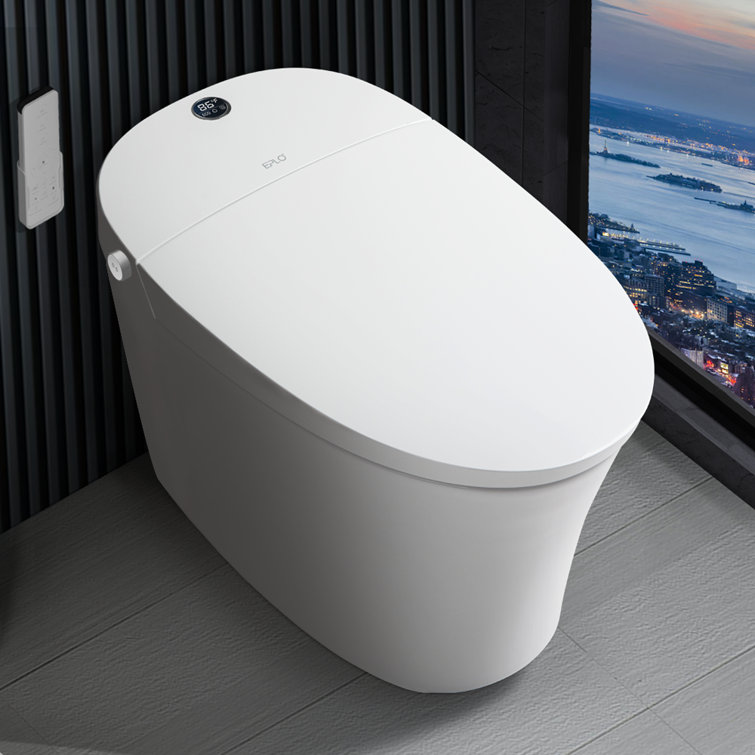 Smart Toilet Bidet with Auto Open/Close Lid, Foot Sensor Flush/Close Lid, Built in Tank, Off-Seat Auto Flush/Dual Flush,Modern One-Piece Elongated Toilet, Foot Sensor Open Seat