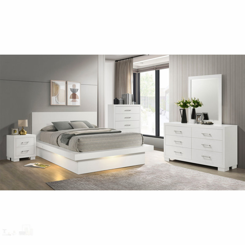 Ensemble de chambre avec très grand lit 5 pièces Snow White avec design minimaliste et rangement fonctionnel, parfait pour les maisons modernes