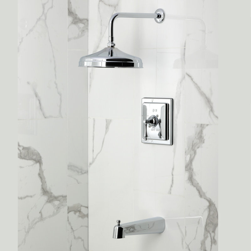 Kingston Brass Single-Handle Pressure Balanced Tub And Shower Faucet, Polished Chrome, Lever Handle