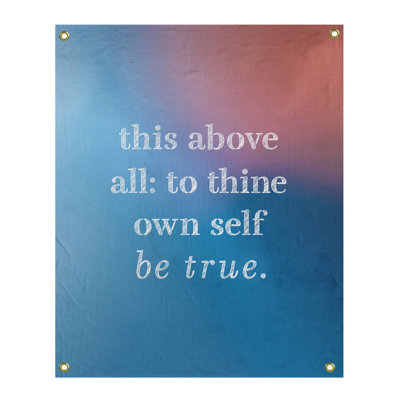 Tapisserie de polyester à citation manuscrite en polyester, H 59 pi x l 50 po, Bleu / Rose