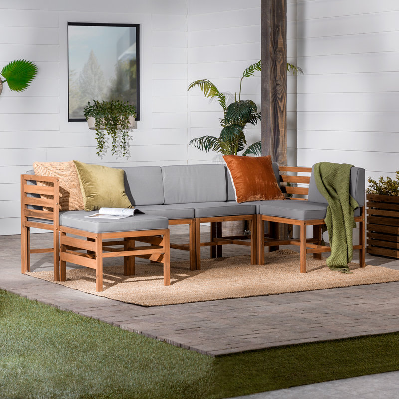 Acacia 5 - Person Patio Conversation Set with Cushions, Brown Frame/Gray Cushion