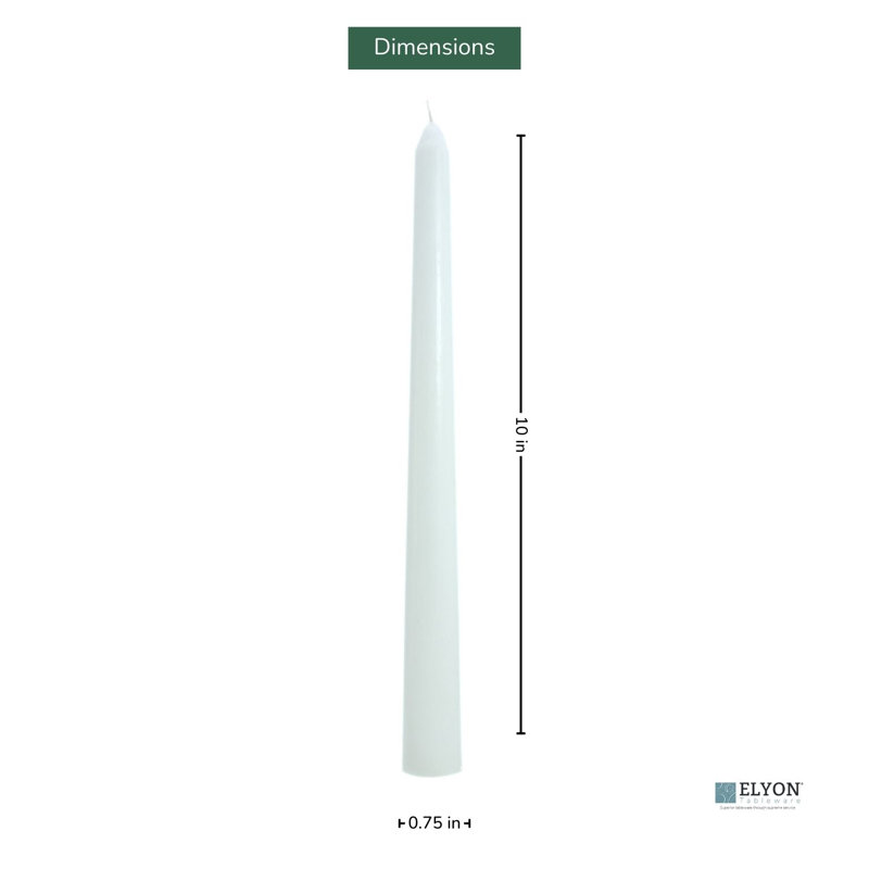 Colored Unscented Wax Taper Candles, 8 Hour Burn Time, White
