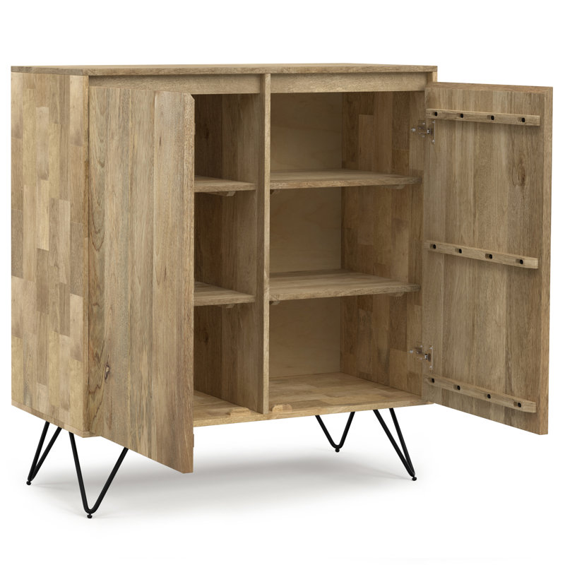 Hunter 48"W Solid Wood 2-Shelf Contemporary Medium Storage Cabinet with 3 Drawers