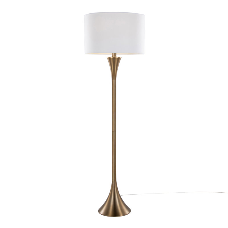 65" Contemporary Metal Floor Lamp In Matte Golden Bronze Metal And White Linen, Matte